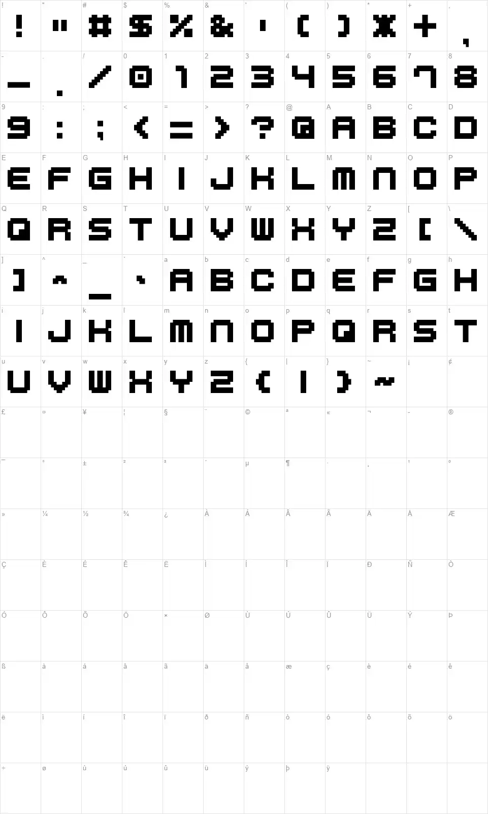 M41 Lovebitfont character map