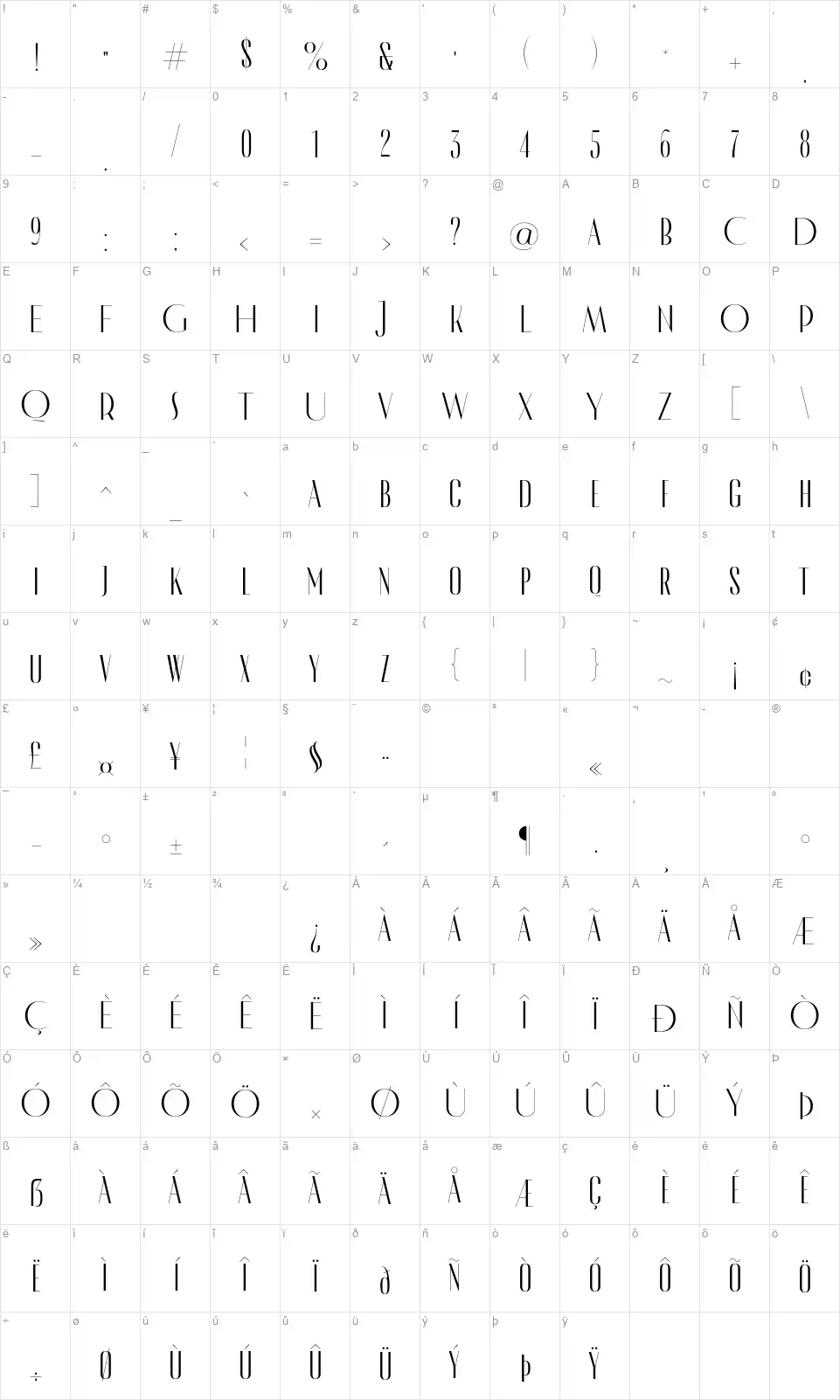 MADE Cannesfont character map