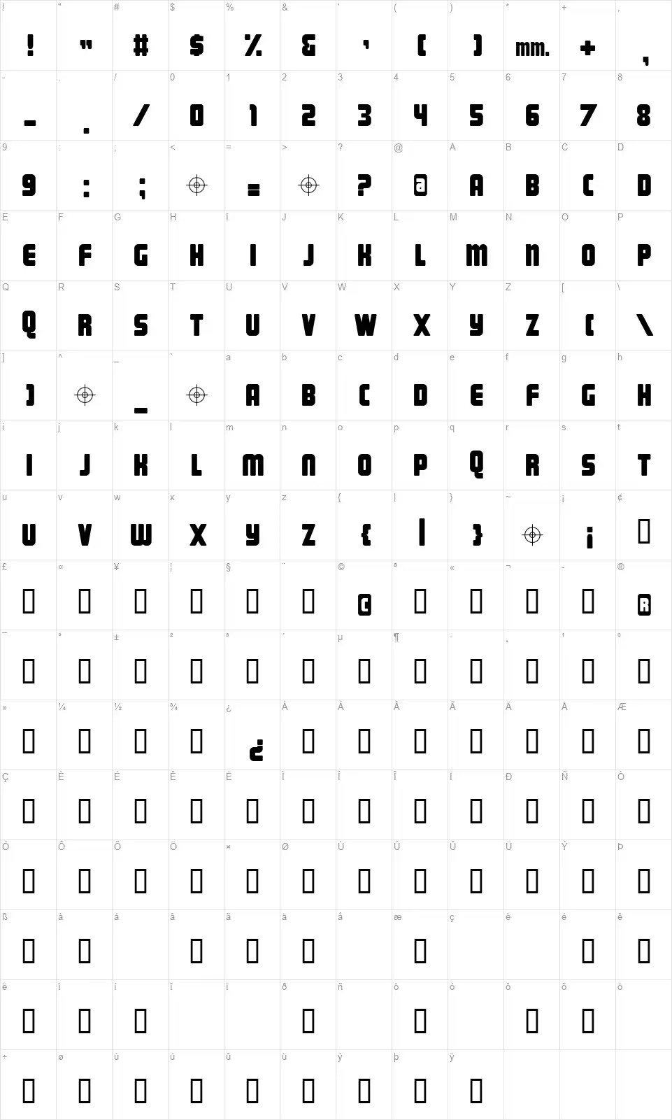 Magnumfont character map
