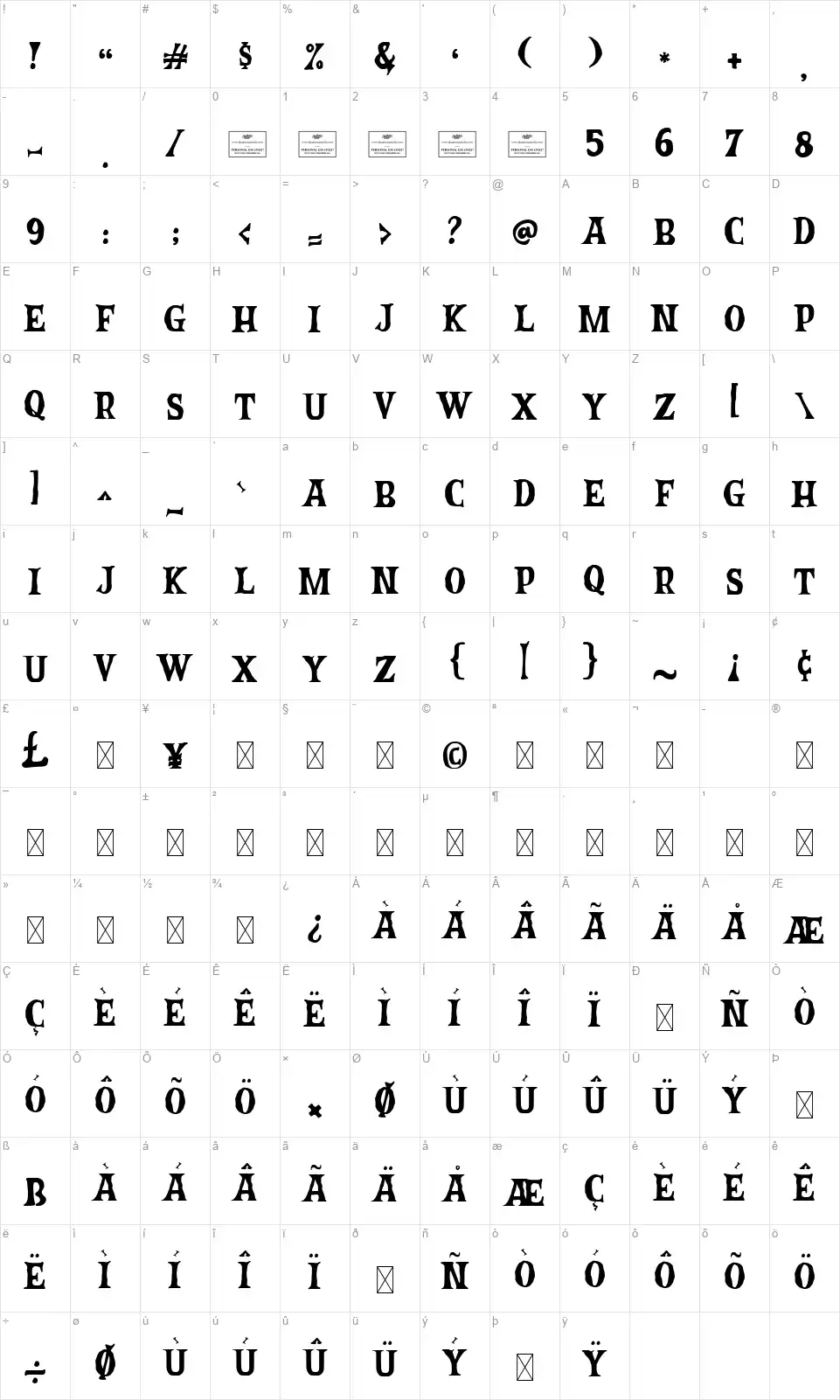 Malicious Moonlightfont character map