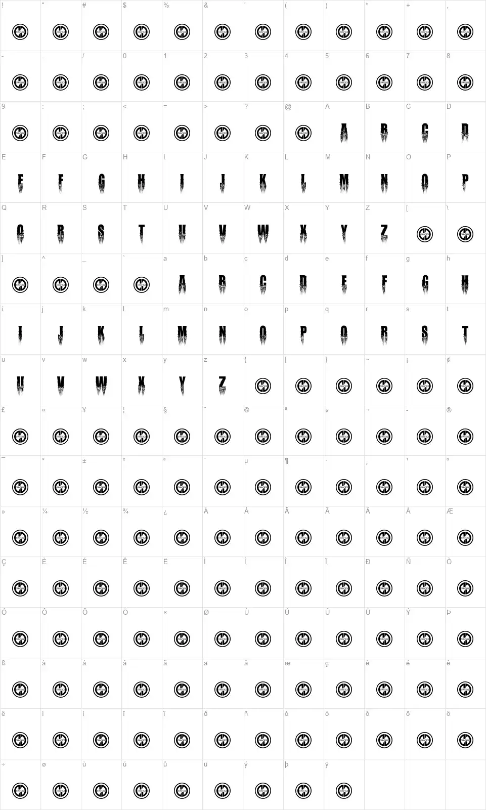 Malignantfont character map