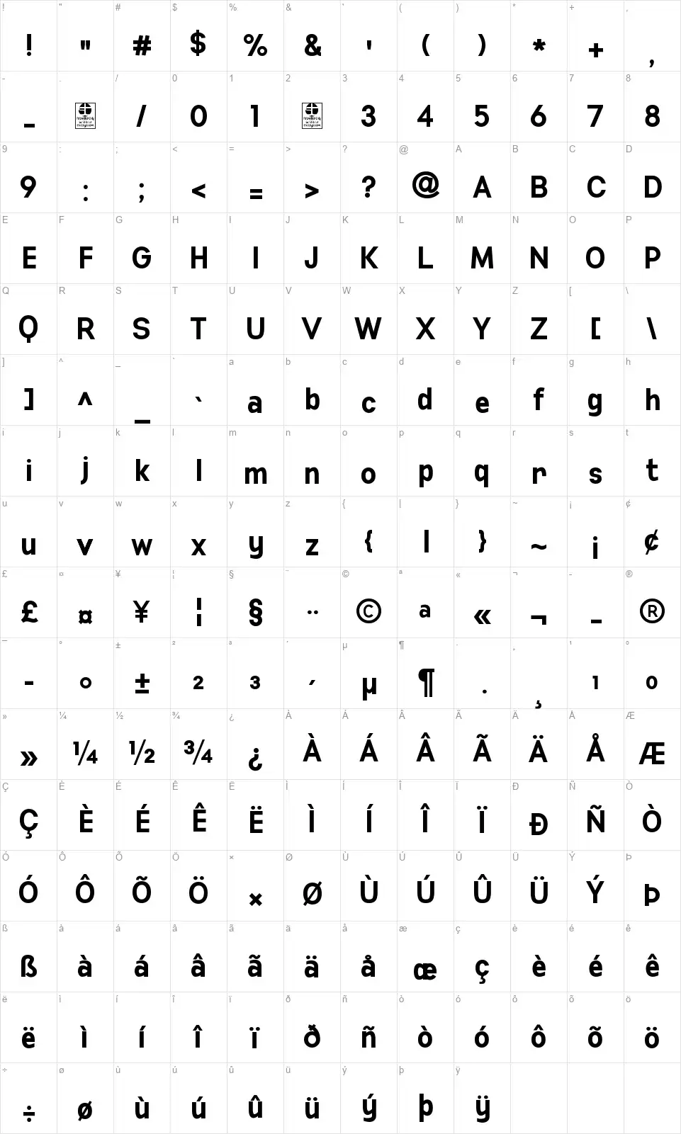 Manti Sans Fixedfont character map