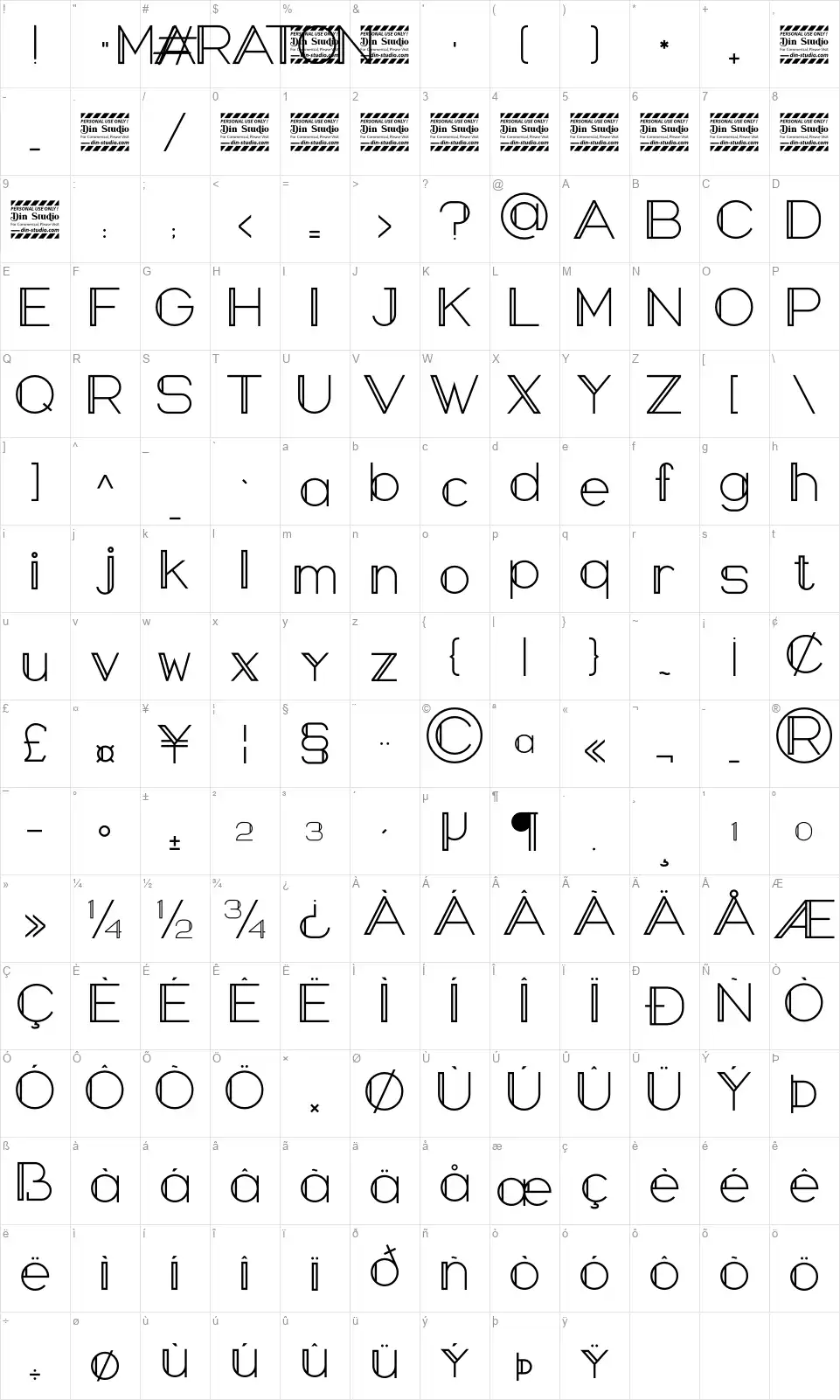 Maratonfont character map