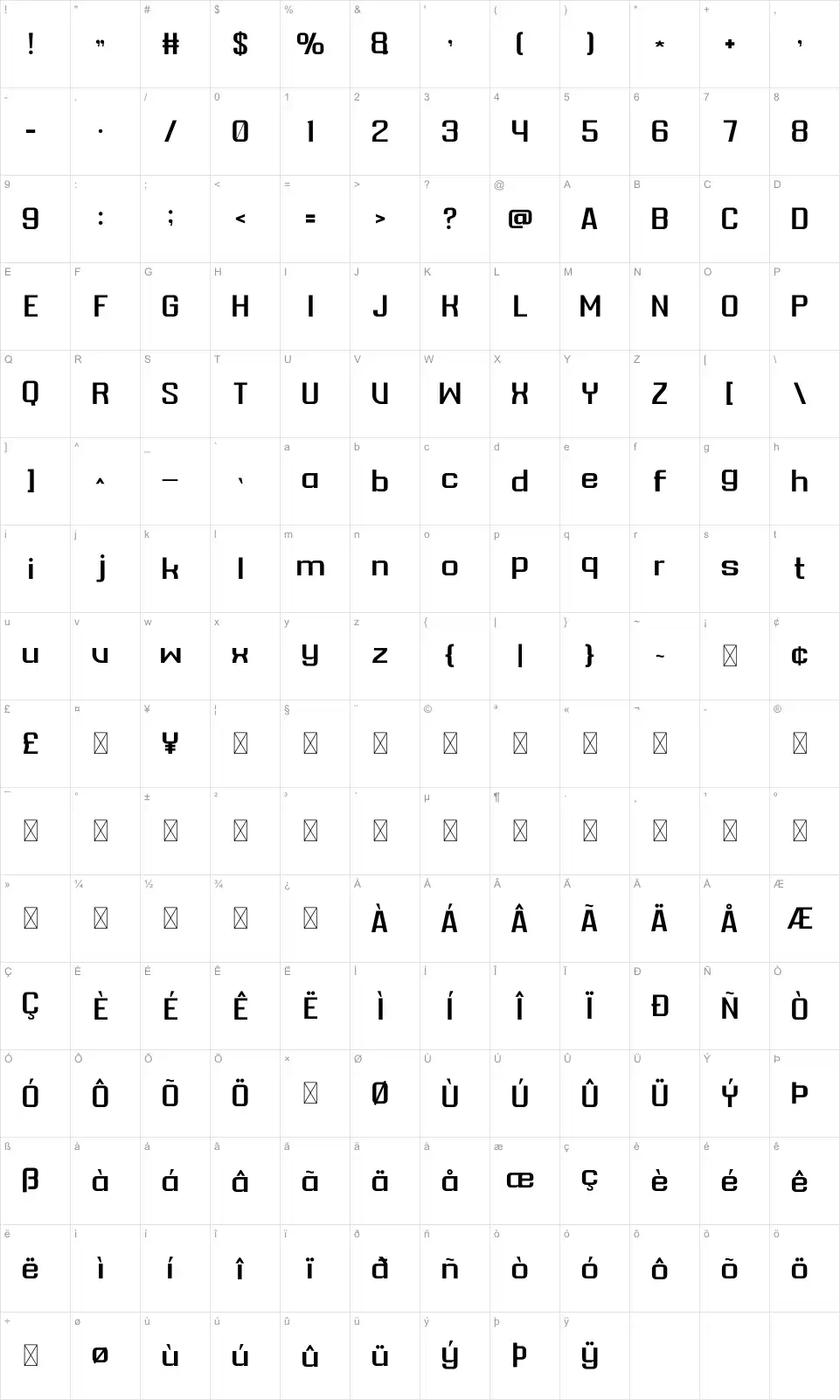 Marba Карта Marbafont character map