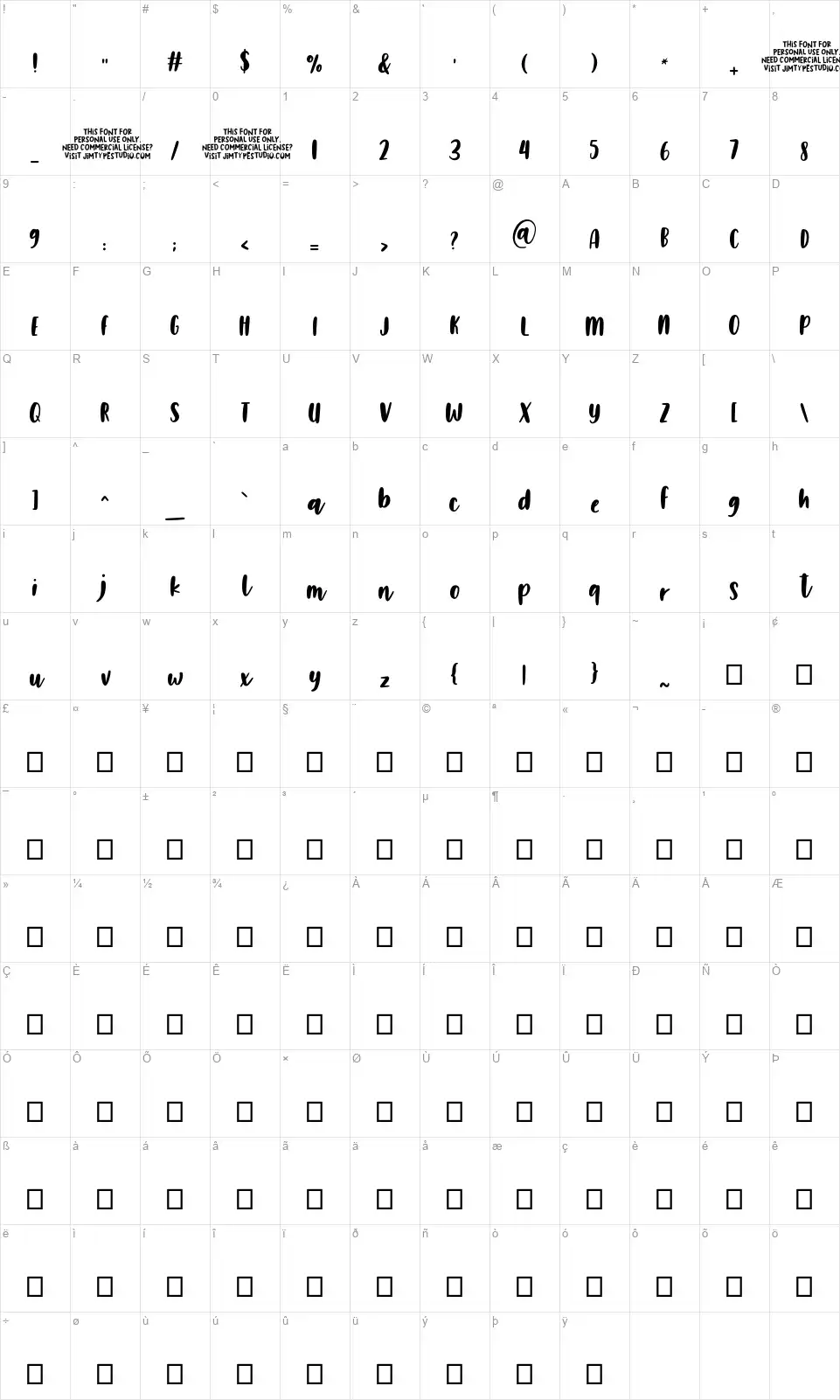 Marblefont character map