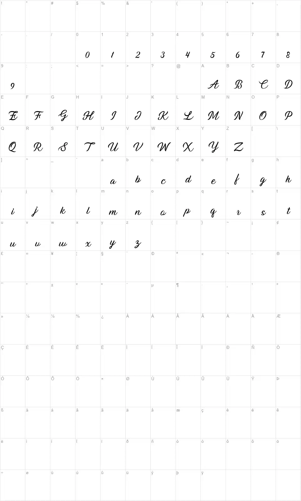 Marsttarfont character map