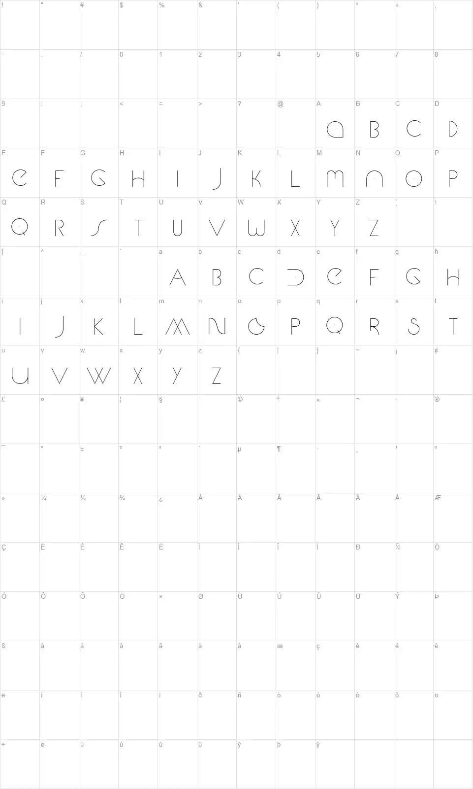Martefont character map
