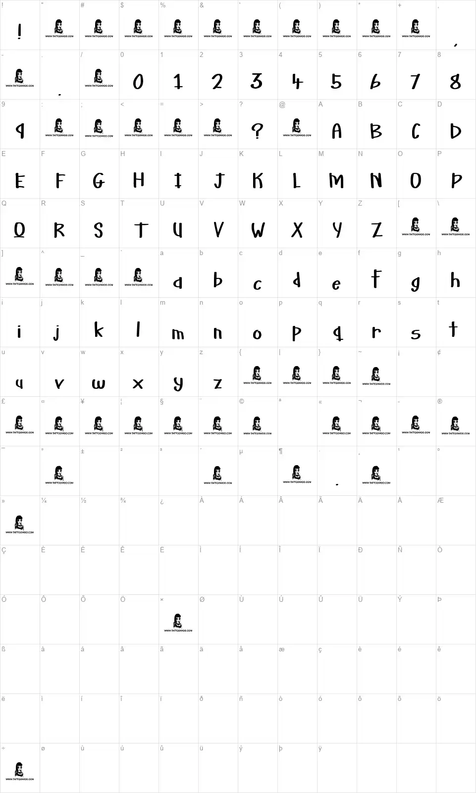 Martian Vacationfont character map