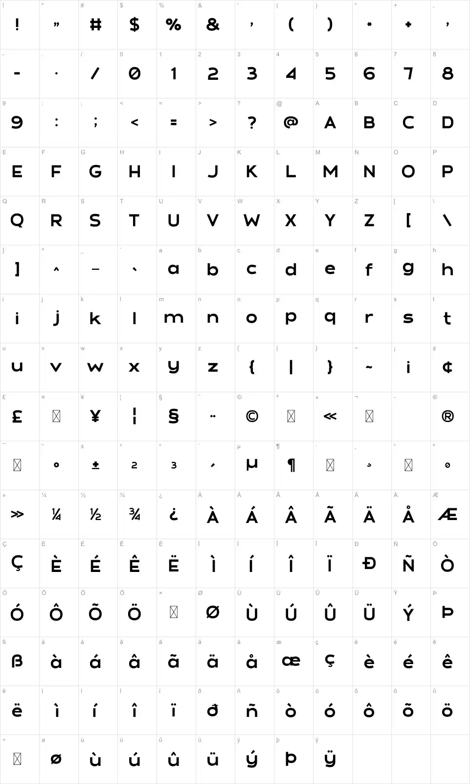 Match Box Карта Match Boxfont character map