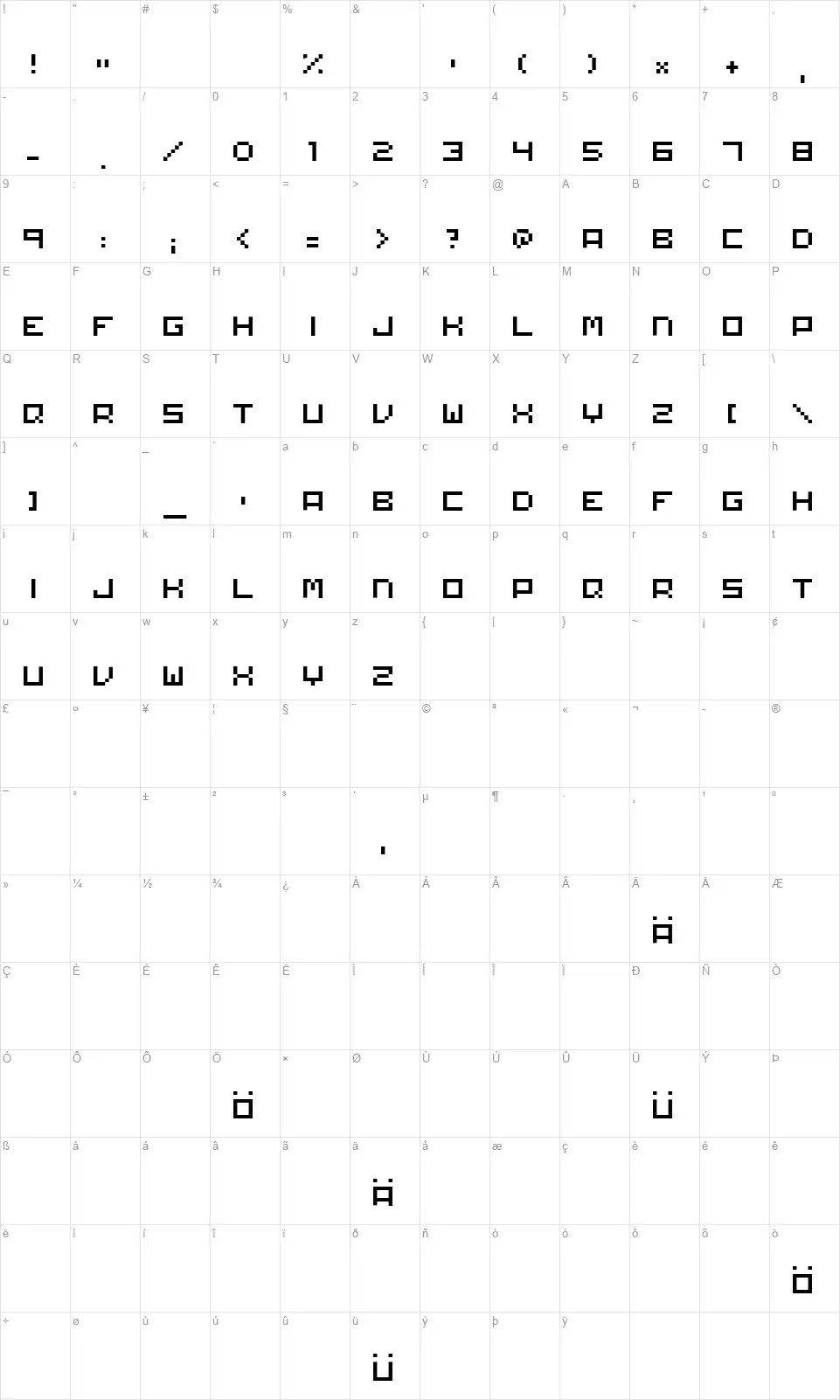 Matchworksfont character map