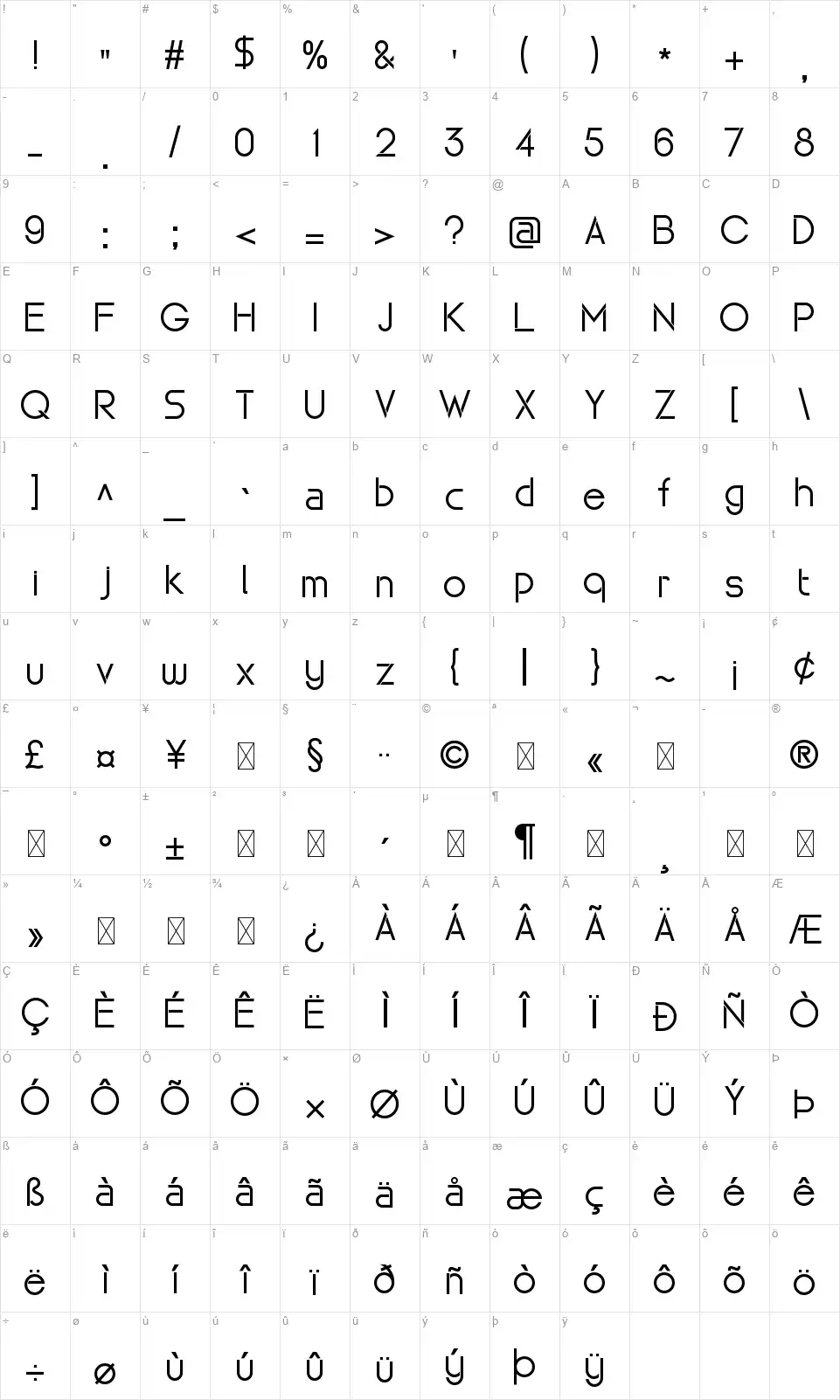 Maxellightfont character map