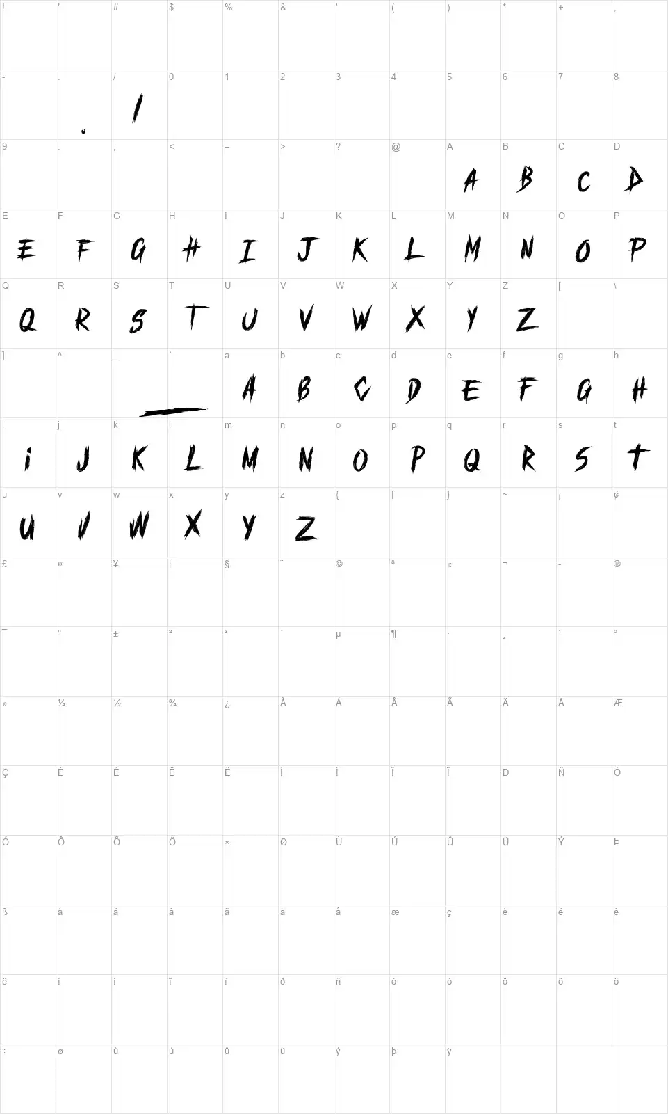 Mayhendfont character map