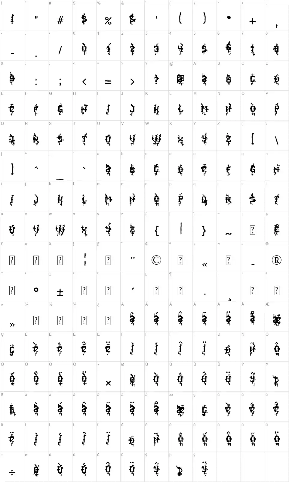 MB Poisoned Typefont character map