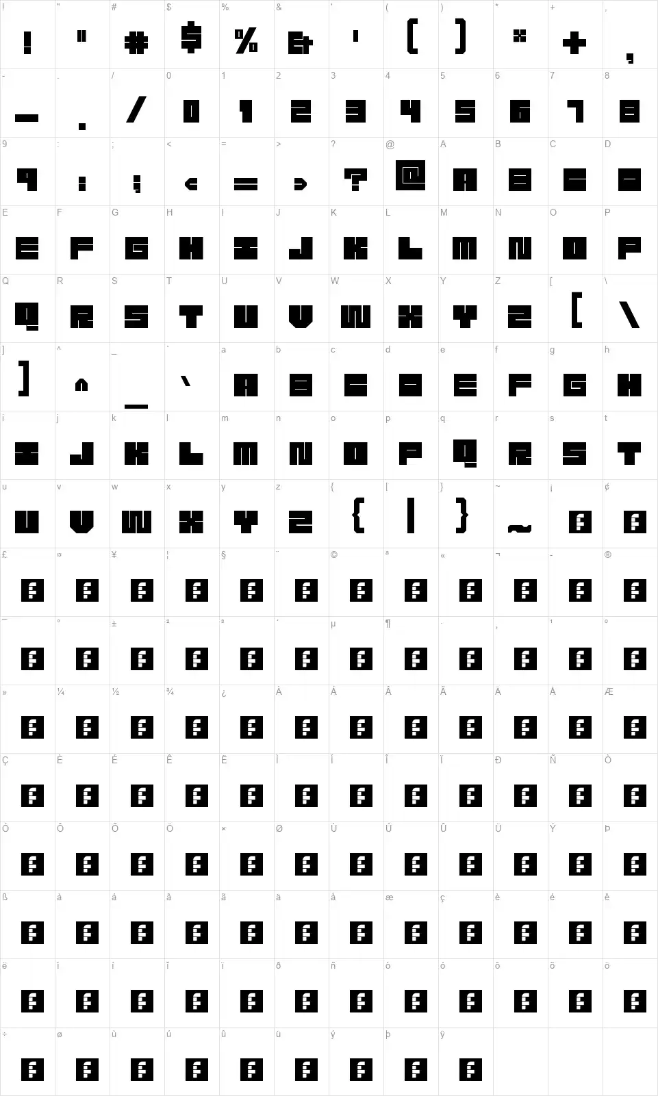 Meekfont character map