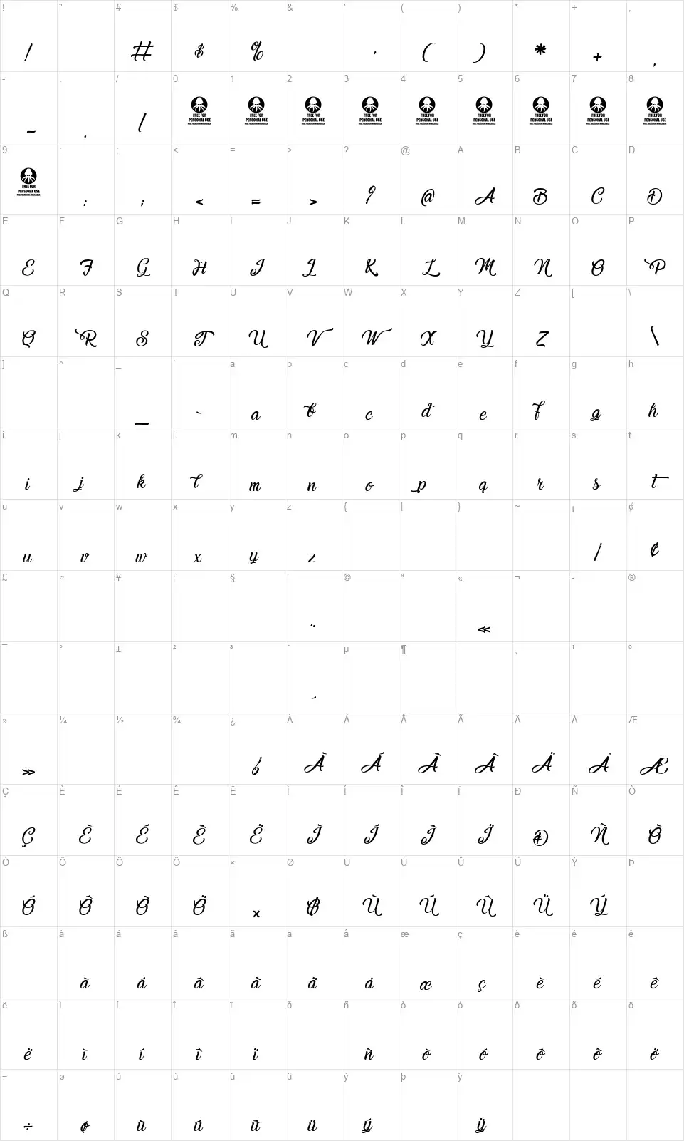 Melancholightfont character map