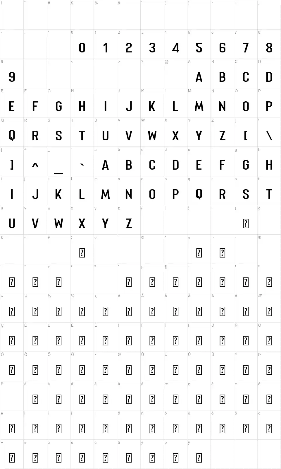 Merhiquefont character map
