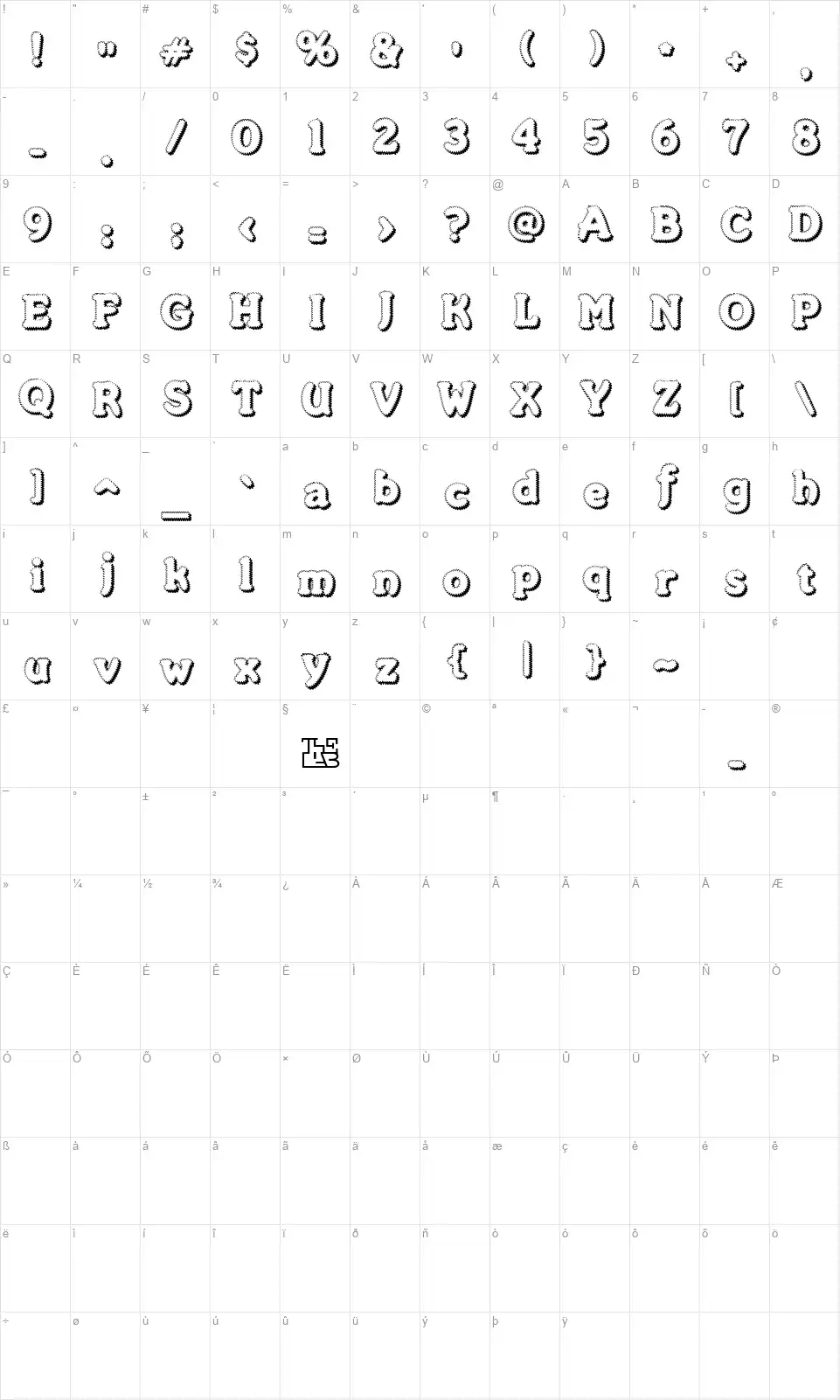 Merkinfont character map