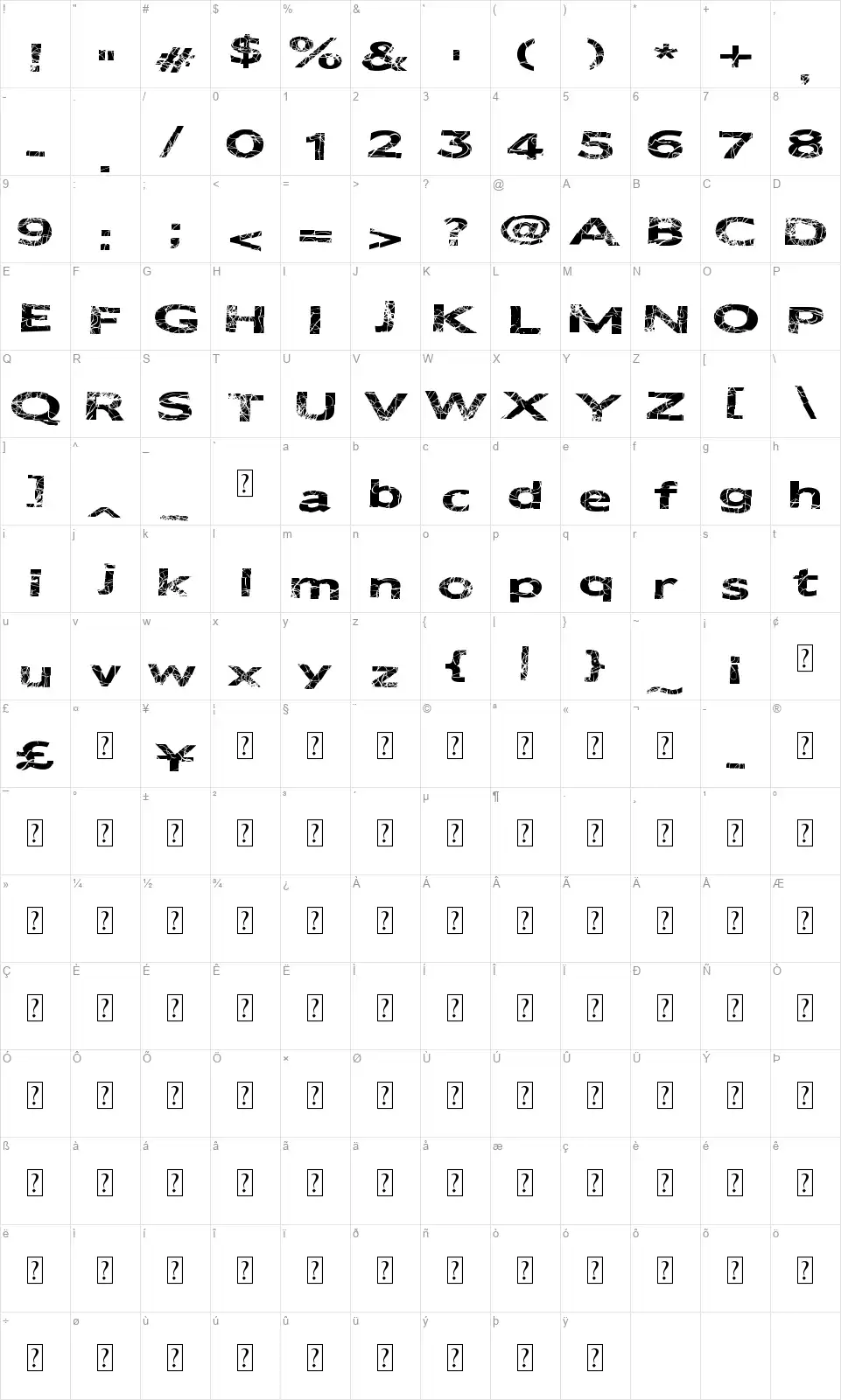 Metal Crimefont character map