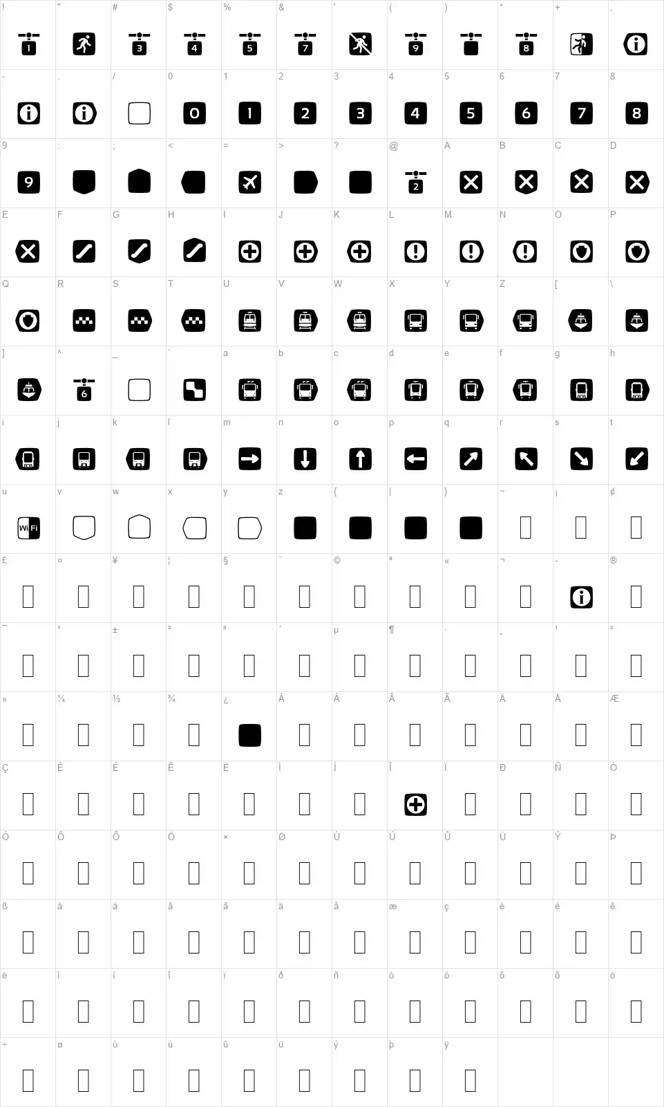 Metrofontfont character map
