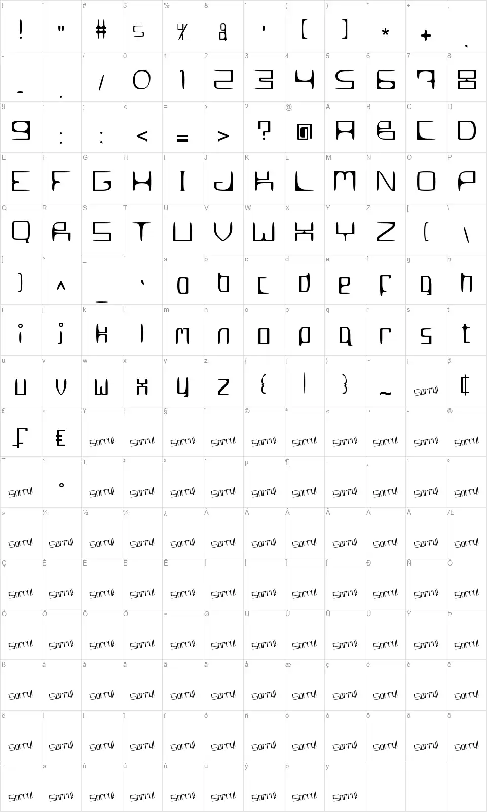 MetroSlumfont character map