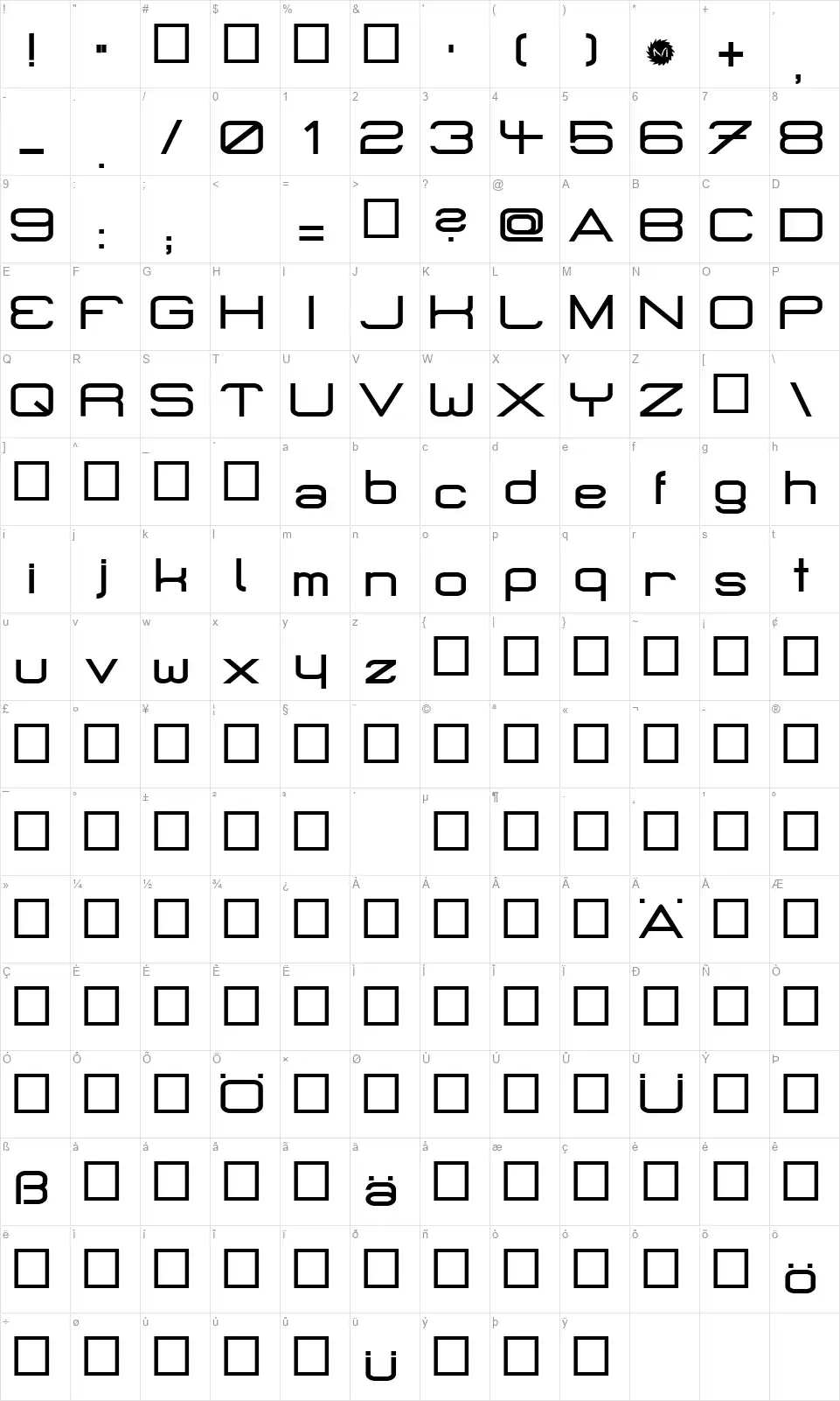Micro Miepsfont character map