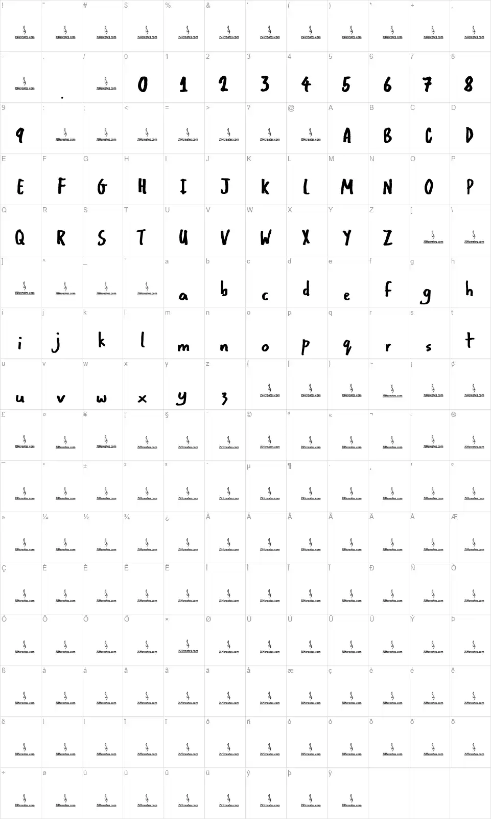 Mighty Mantisfont character map