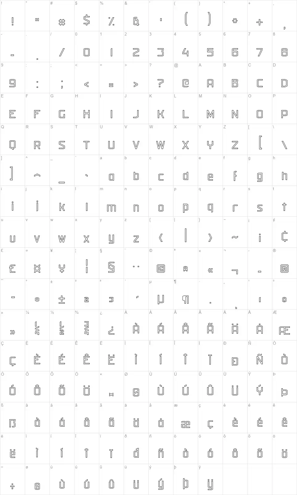 Militechfont character map