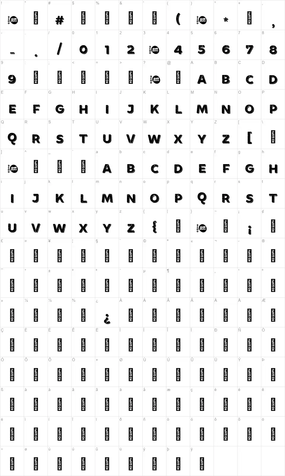Minado Roughfont character map