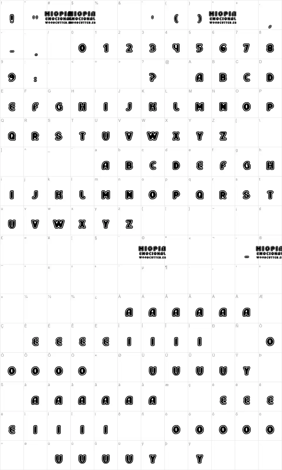 Miopia Emocionalfont character map