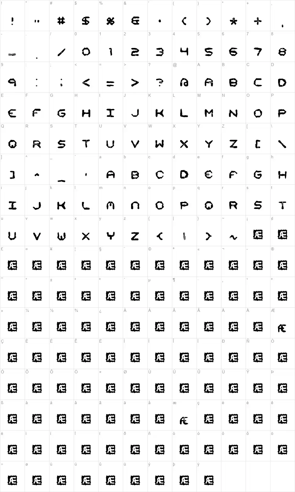 Mishmashfont character map