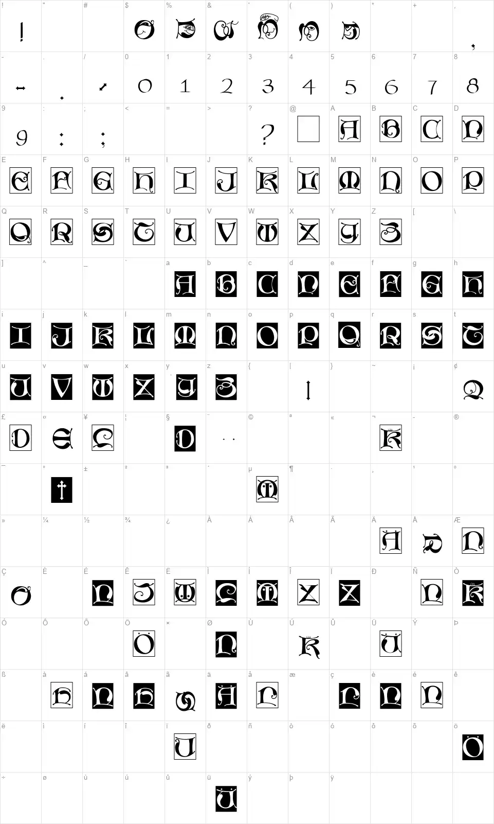 Missal Uncialefont character map