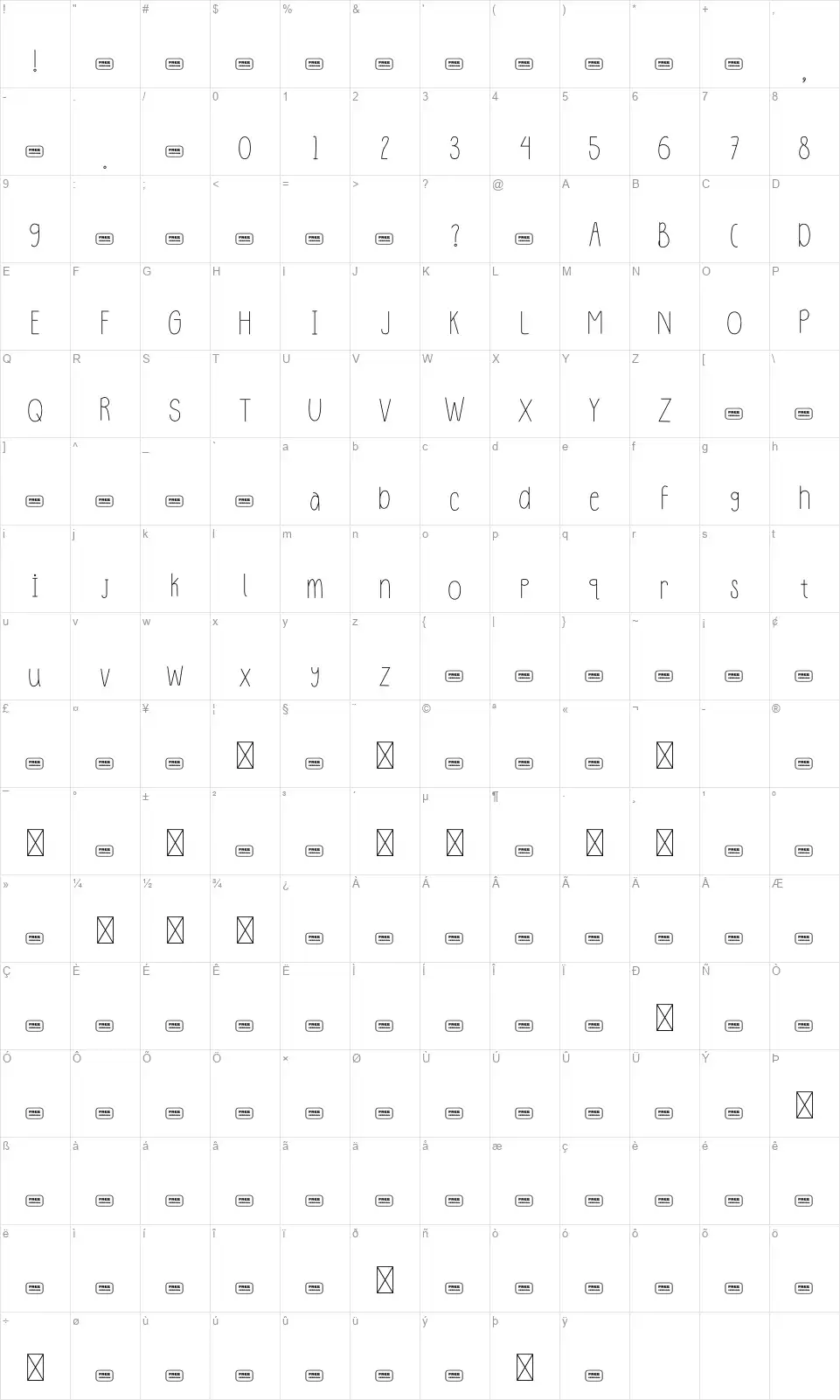 Mister Hipsterfont character map