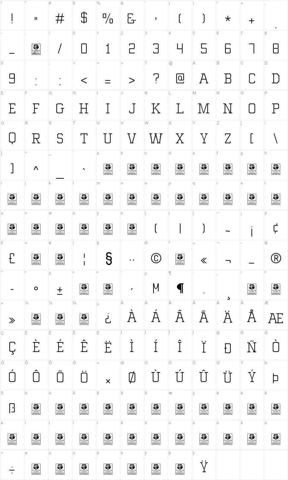 Mixivafont character map