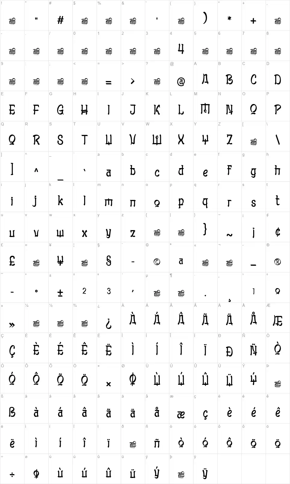 Molyanfont character map