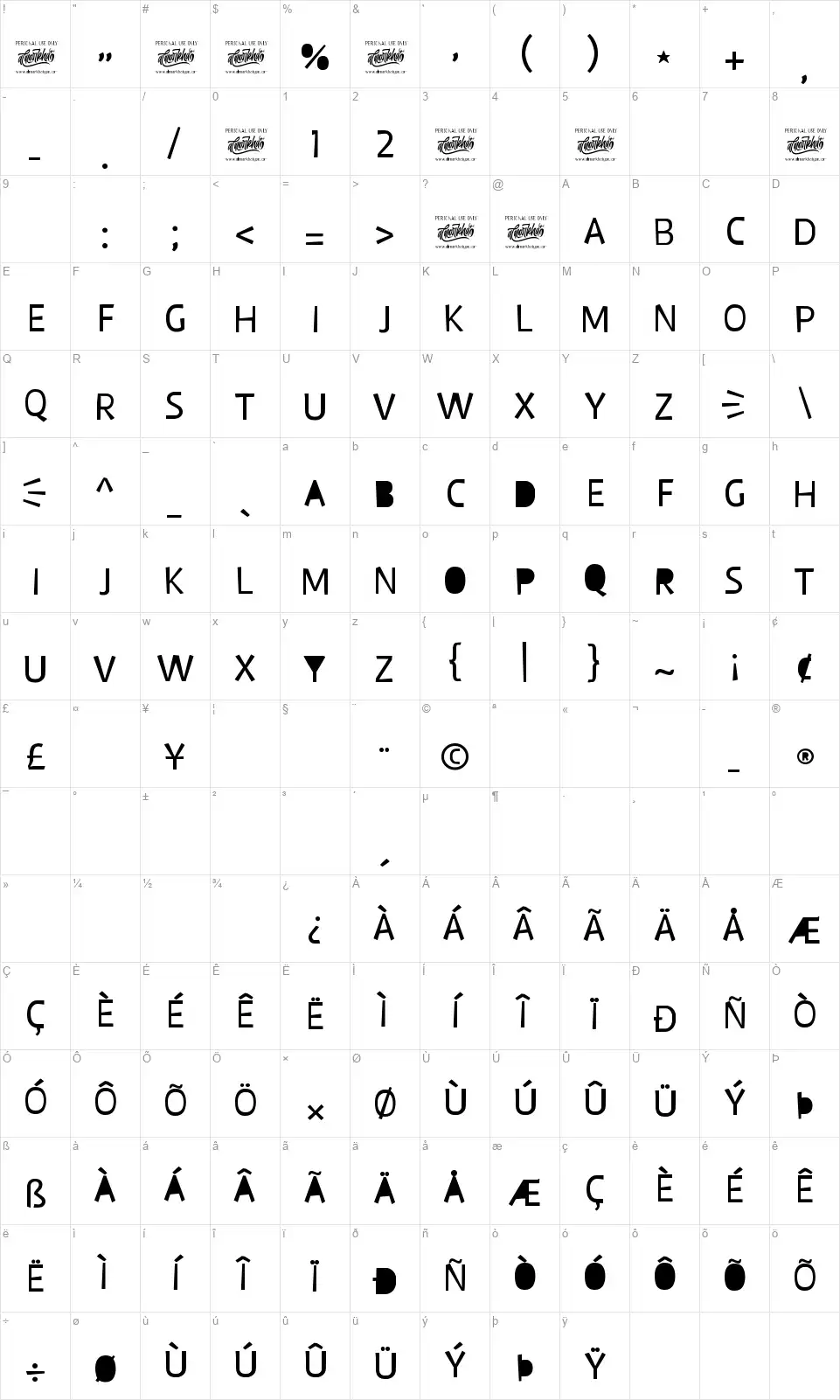 Momotakofont character map