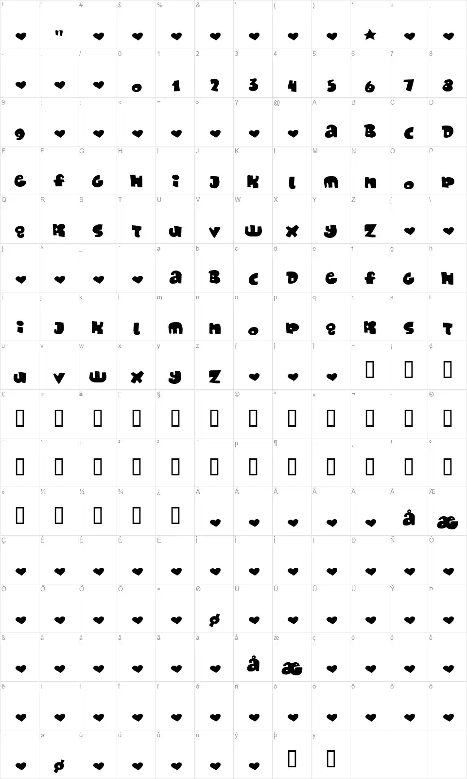 Monafontfont character map