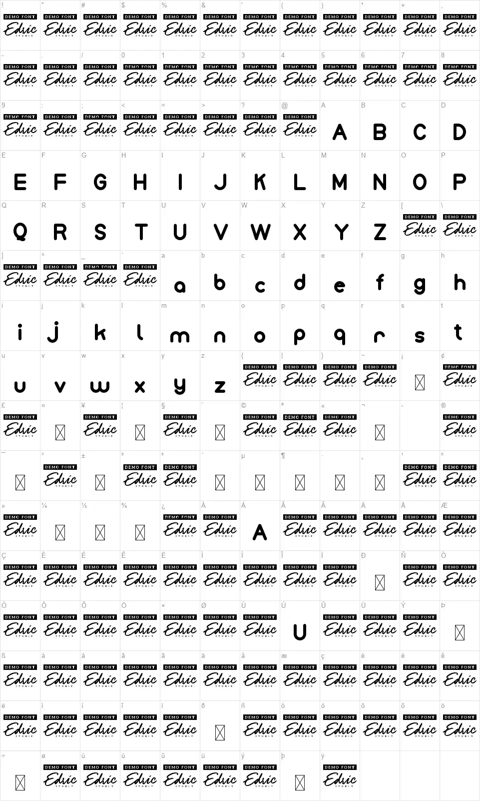 Monicefont character map