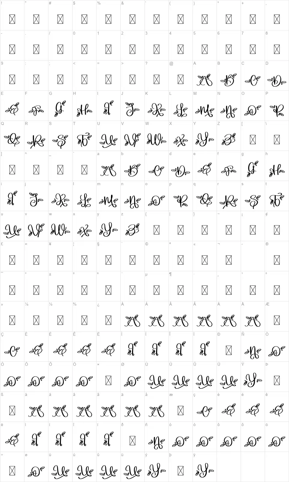 Monogram Lfont character map