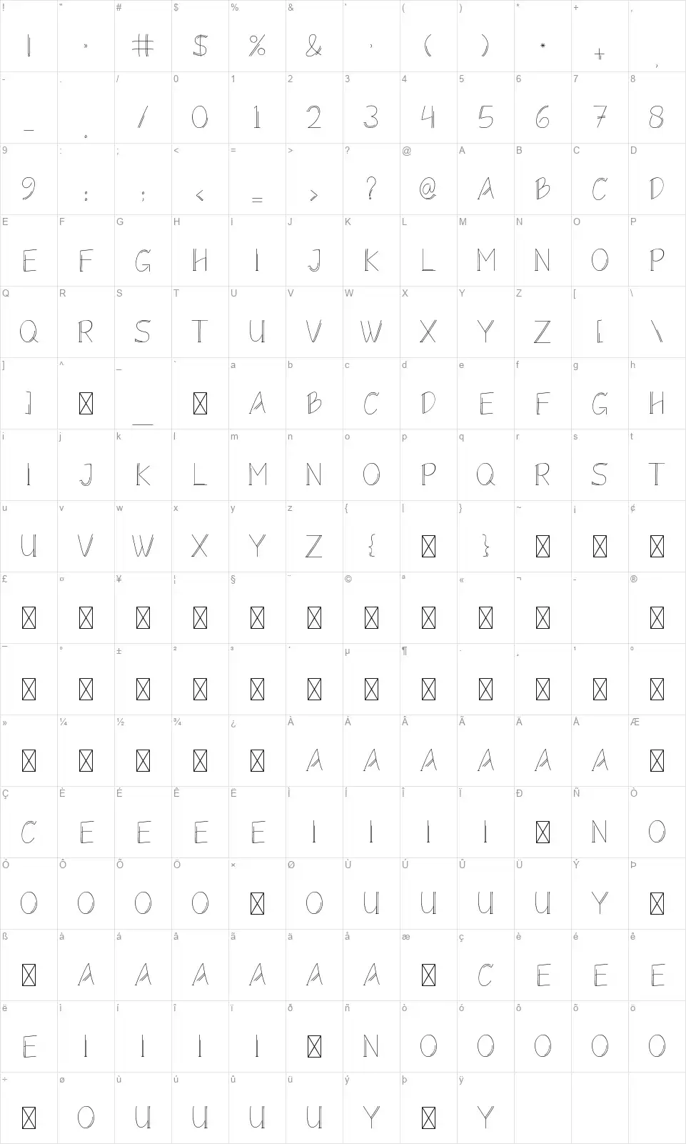 Monolismfont character map