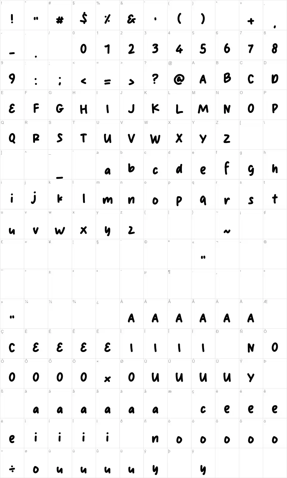 Monolitefont character map