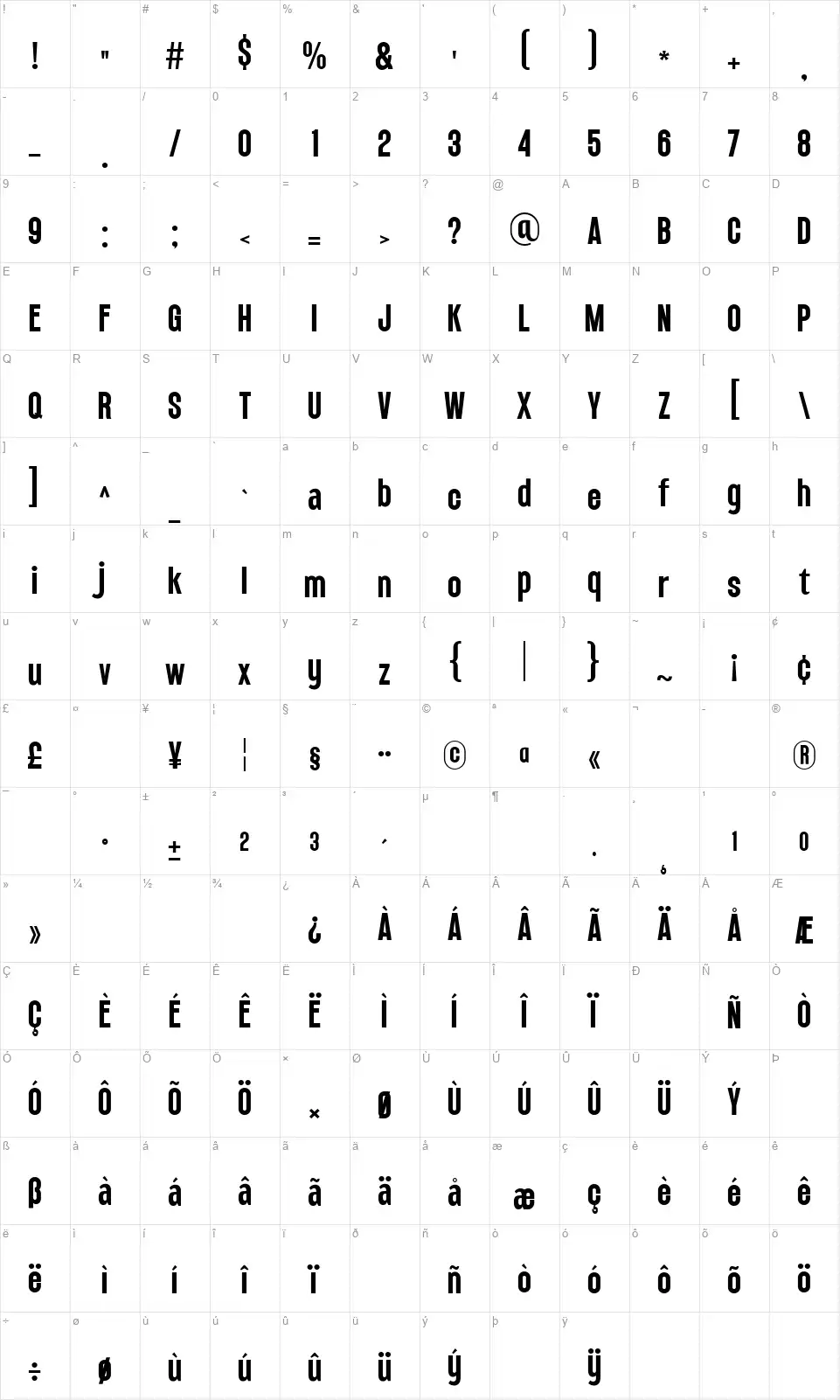 Montagefont character map