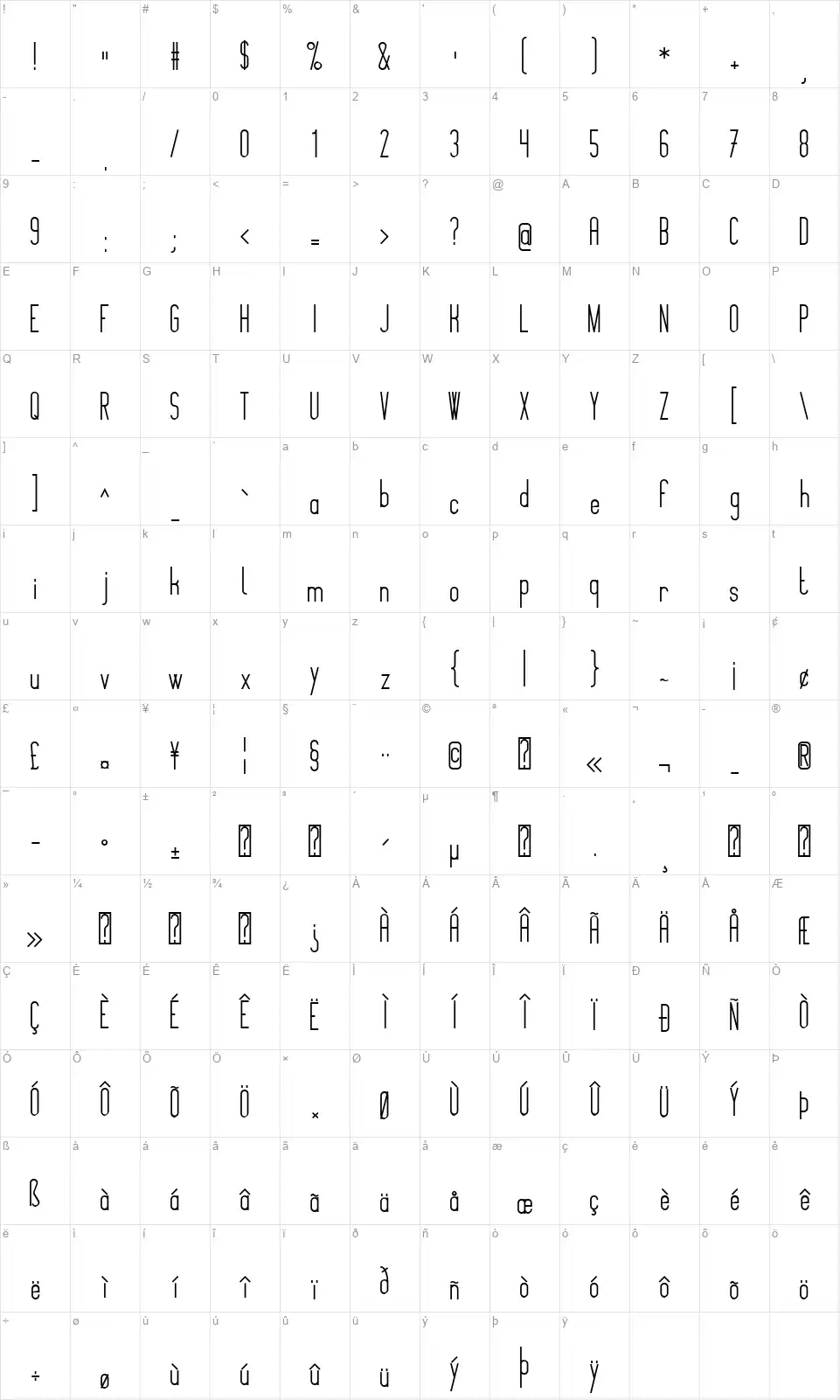 Montepetrumfont character map