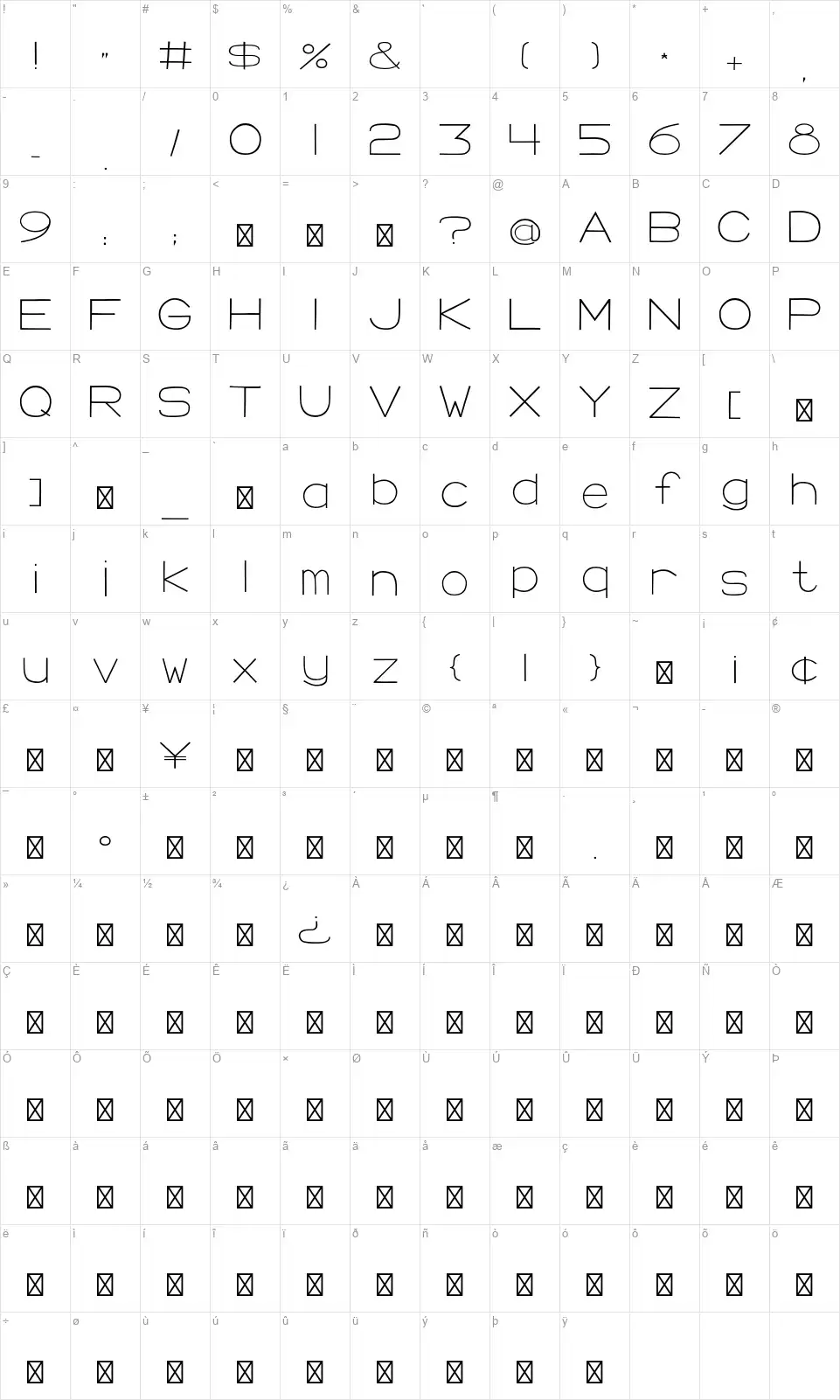 Morning Crescentfont character map
