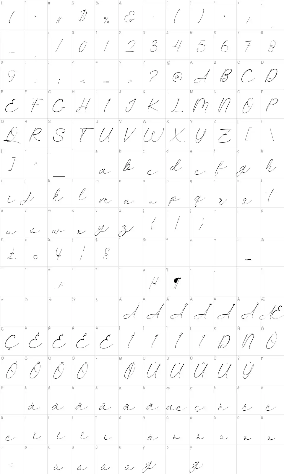 Mornlightfont character map
