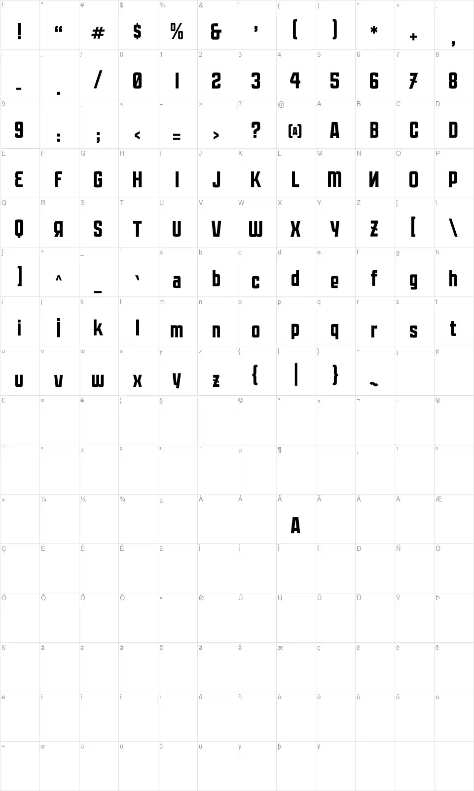 Moshkafont character map