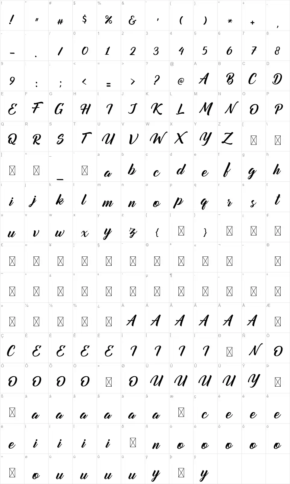 Mountain Bridgefont character map