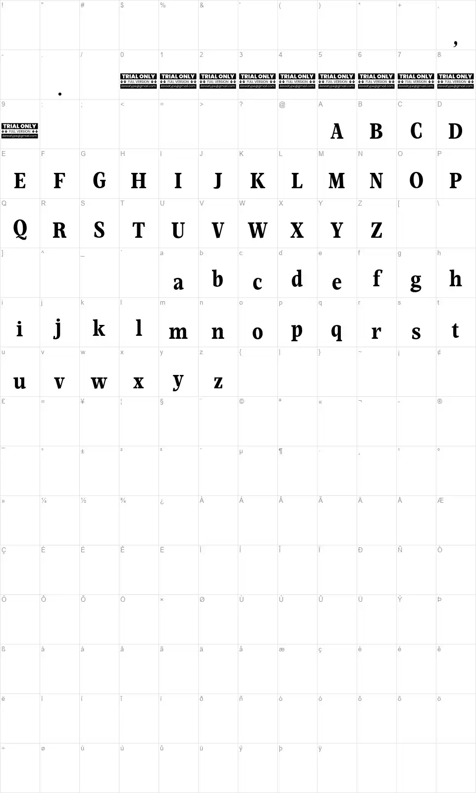 Mountellafont character map