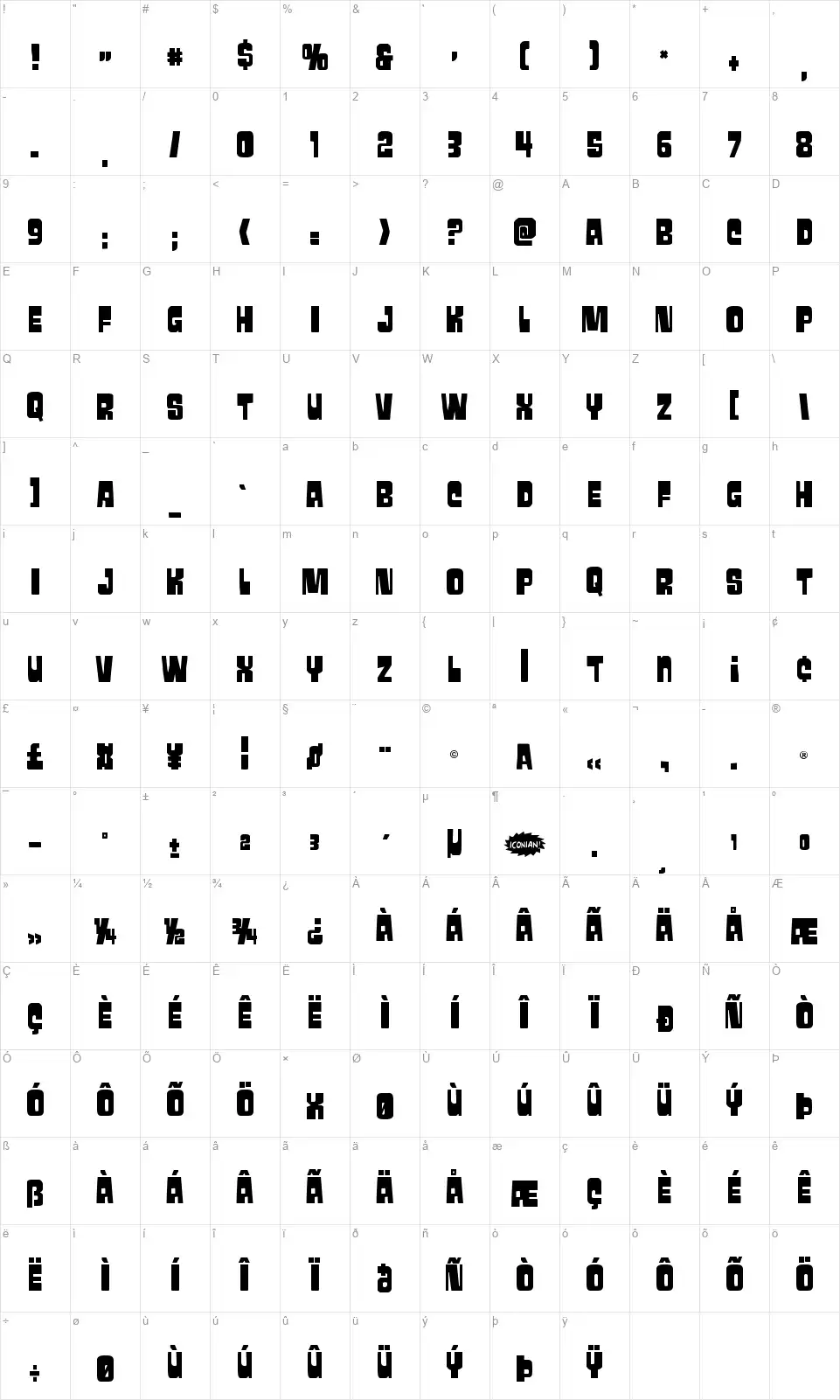 Movie Monsterfont character map