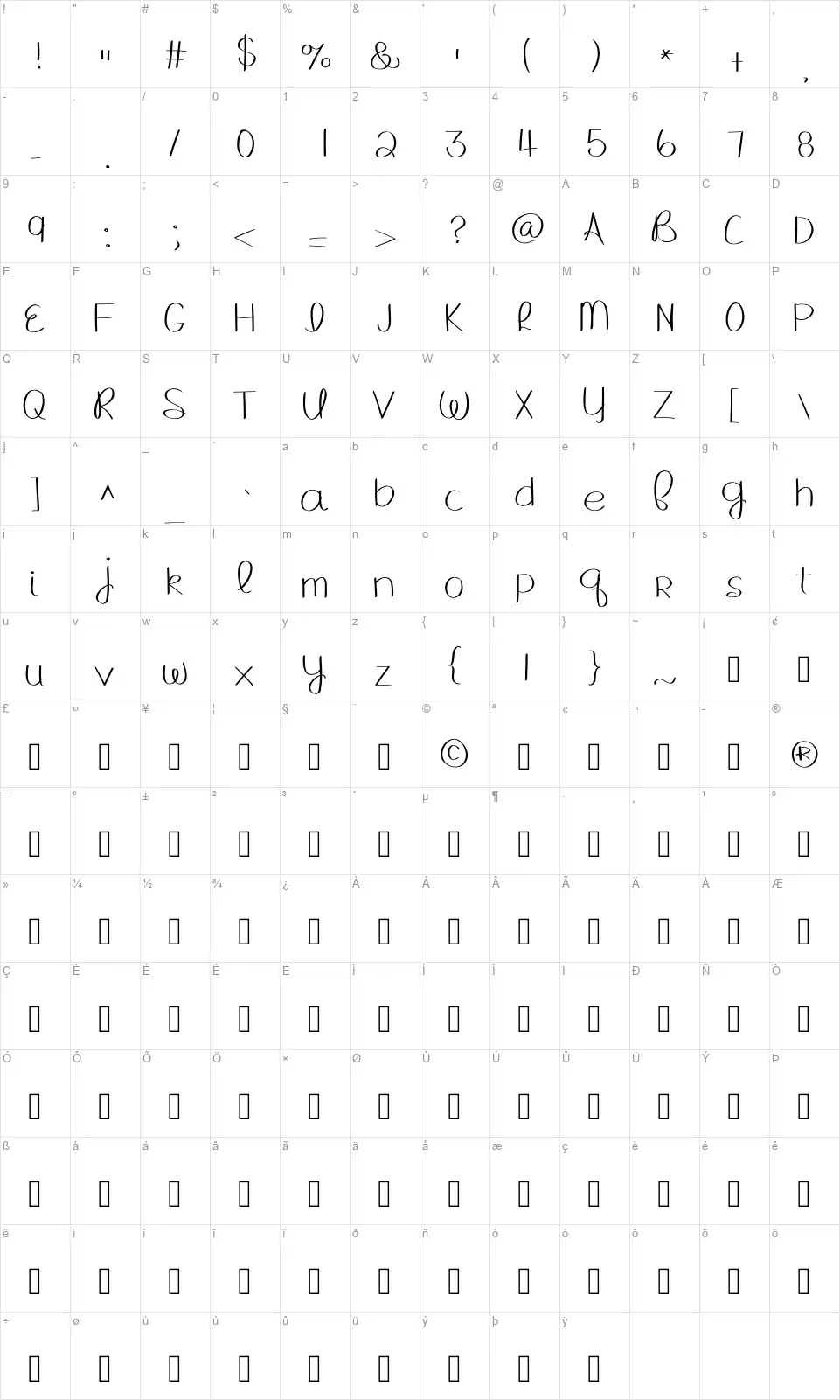 MRF Hello Fallfont character map