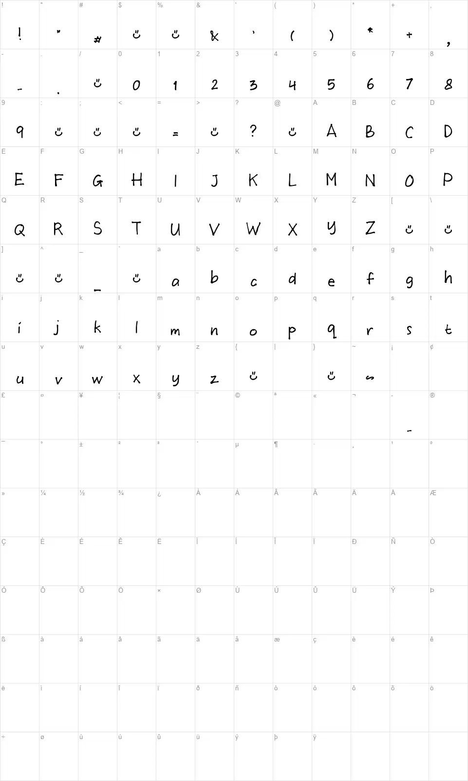 MTF Wulanfont character map